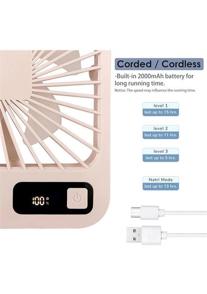 Küçük Masa Vantilatörü, Taşınabilir USB Şarj Edilebilir Fan, 2000 Mah Pil ve LCD Ekranlı indirimleri