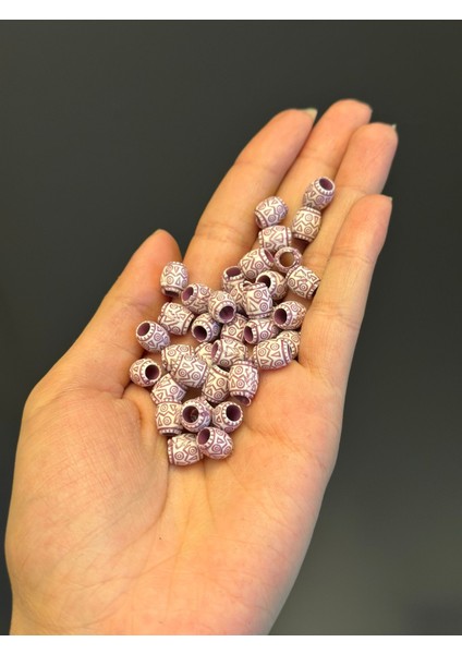 Lila Desenli Delikli 37 Adet Takı Boncuğu Set 1 cm