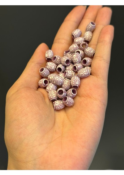 Lila Desenli Delikli 37 Adet Takı Boncuğu Set 1 cm fırsatları