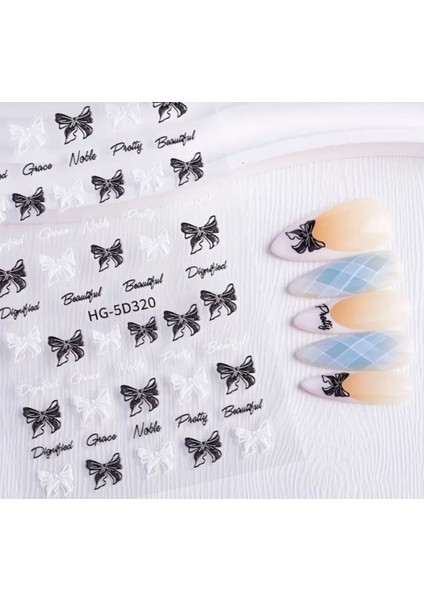 Siyah Beyaz Kurdele Tırnak Süsleme Stickerı Nail Art Süslemeleri