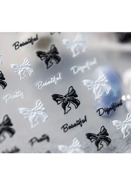 Siyah Beyaz Kurdele Tırnak Süsleme Stickerı Nail Art Süslemeleri modelleri