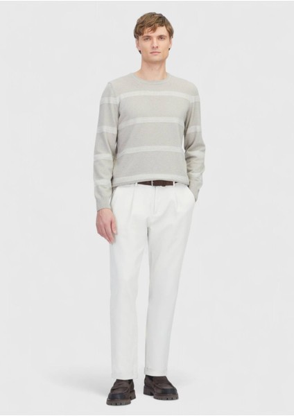 Bej Bisiklet Yaka Çizgili Yün Karışımlı Triko Kazak fiyatları