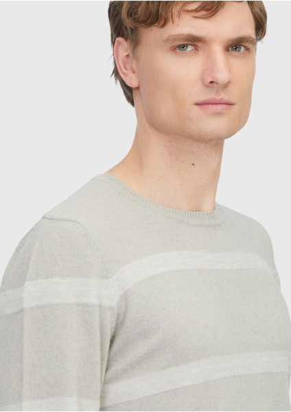 Bej Bisiklet Yaka Çizgili Yün Karışımlı Triko Kazak fırsatları