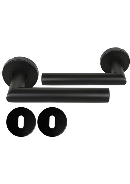 Vega Mat Siyah Oda Tipi Rozetli Paslanmaz Kapı Kolu Takım