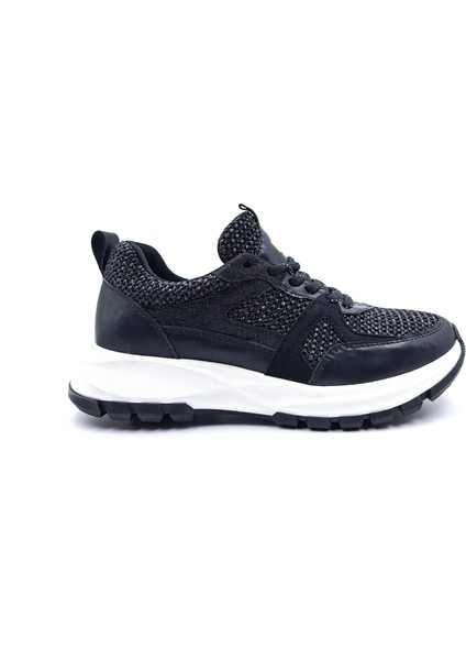 B260914 Tüvit Kumaş Detaylı Siyah Kadın Sneaker Ayakkabı