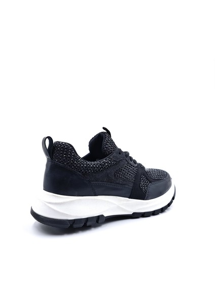 B260914 Tüvit Kumaş Detaylı Siyah Kadın Sneaker Ayakkabı modelleri