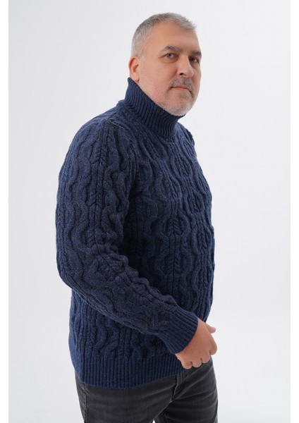 Büyük Beden Erkek Lacivert Balıkçı Saç Örgülü Yün Kazak TRIST-2119 fiyatları