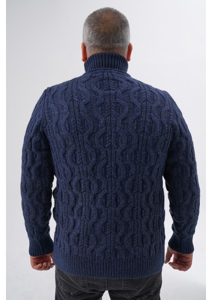 Büyük Beden Erkek Lacivert Balıkçı Saç Örgülü Yün Kazak TRIST-2119 modelleri