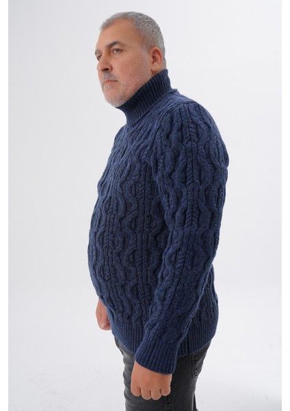 Büyük Beden Erkek Lacivert Balıkçı Saç Örgülü Yün Kazak TRIST-2119 fırsatları