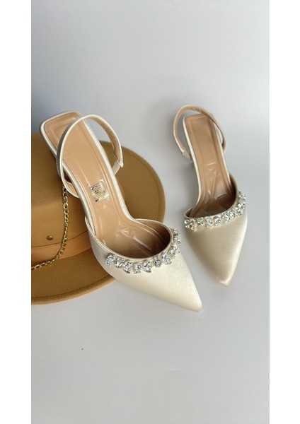 Saten Taşlı 6 cm Topuklu Ayakkabı 0560
