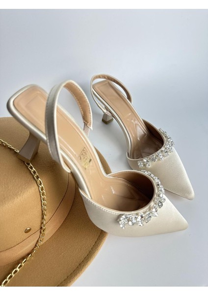 Saten Taşlı 6 cm Topuklu Ayakkabı 0560 fiyatları