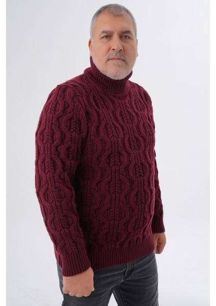 Büyük Beden Erkek Bordo Balıkçı Saç Örgülü Yün Kazak TRIST-2119 fiyatları