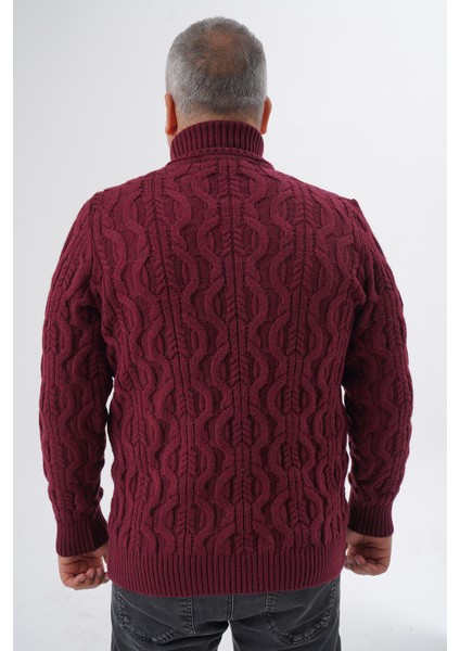Büyük Beden Erkek Bordo Balıkçı Saç Örgülü Yün Kazak TRIST-2119 modelleri