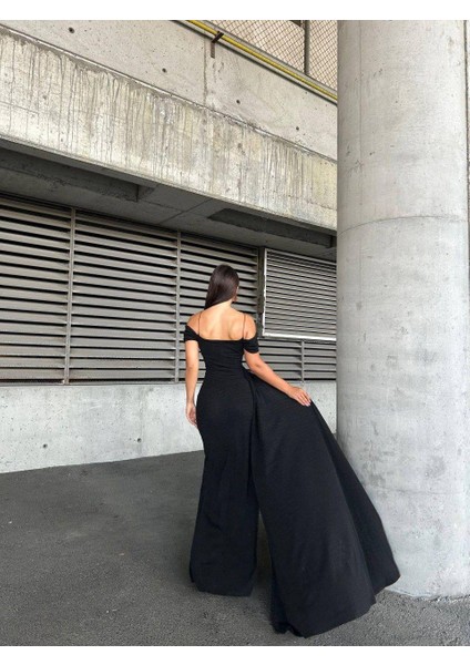 Flowers Esnek Kumaş Askılı Pile Detaylı Yırtmaçlı Abiye Elbise 583283 Siyah modelleri