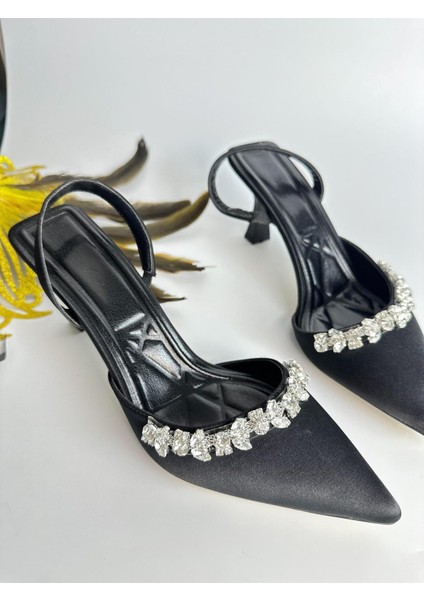 Saten Taşlı 6 cm Topuklu Ayakkabı 0560