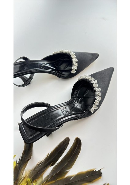 Saten Taşlı 6 cm Topuklu Ayakkabı 0560 fiyatları