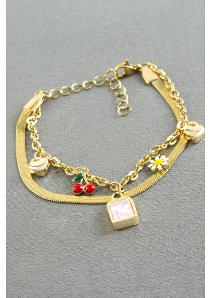 Dikdörtgen Şans Mineli Çelik Bileklik