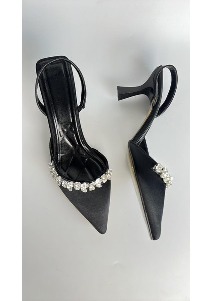 Saten Taşlı 6 cm Topuklu Ayakkabı 0560 fırsatları