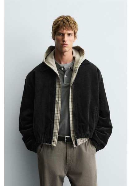 Relaxed Fit Fitilli Kadife Erkek Ceket