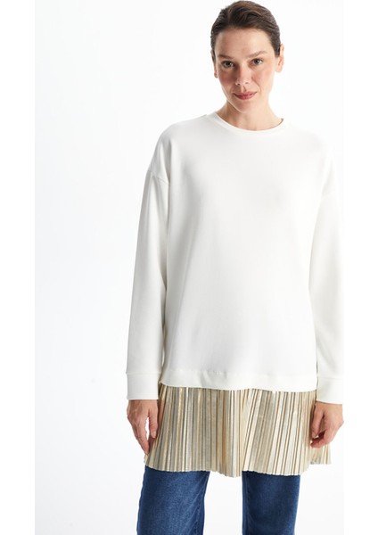 Yeni Sezon Bisiklet Yaka Düz Oversize Kadın Sweatshirt Tunik