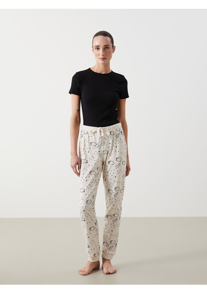 Yeni Sezon Beli Lastikli Desenli Kadın Jogger Pijama Alt