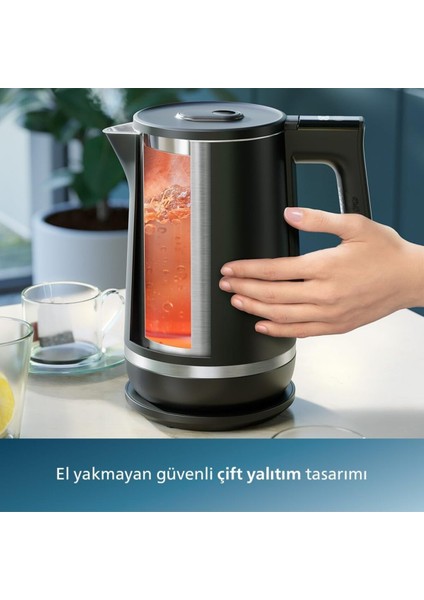 Şık Siyah Çelik Kettle, Dokunmatik Kontrol, 7000 Serisi
