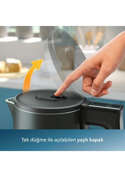Şık Siyah Çelik Kettle, Dokunmatik Kontrol, 7000 Serisi fiyatları