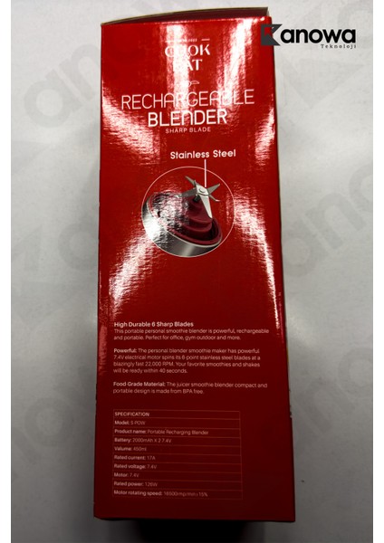 450ML ve 380ML Taşınabilir Metal Blender, Keskin Bıçak, Kırmızı Renk fiyatları