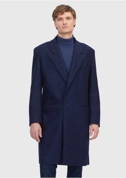 Lacivert Regular Fit Casual Örme Palto