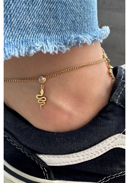 Sallantılı Yılan Model Kadın Çelik Halhal