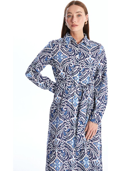 Yeni Sezon Desenli Uzun Kollu Kadın Gömlek Elbise modelleri