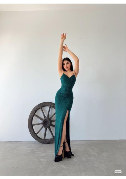 Kadın Fukuro Simli Askılı Abiye Zümrüt 582889 fiyatları