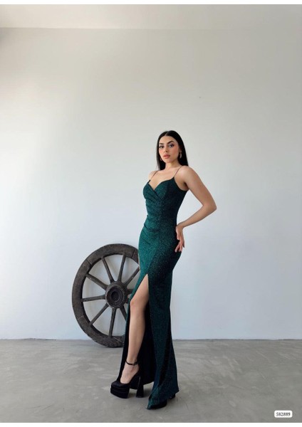 Kadın Fukuro Simli Askılı Abiye Zümrüt 582889 modelleri