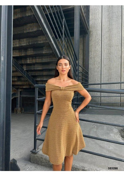 Flowers Kumaş Madonna Yaka Kloş Elbise Gold 583298 fiyatları