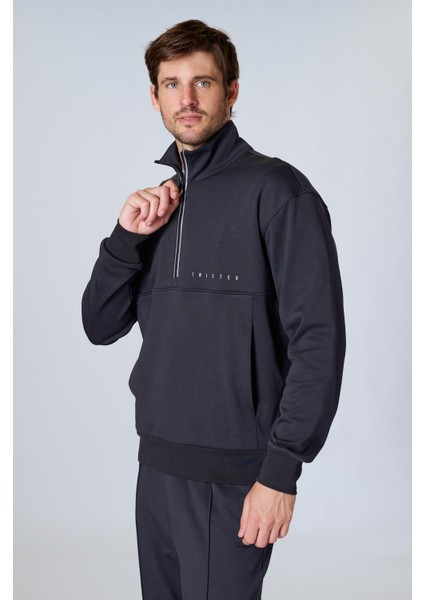 Esw 2923 Dik Yaka Fermuarlı Scuba Kumaş Erkek Sweat Siyah fiyatları