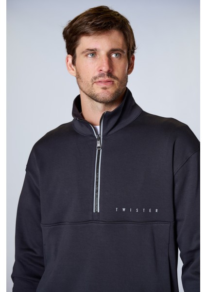 Esw 2923 Dik Yaka Fermuarlı Scuba Kumaş Erkek Sweat Siyah modelleri