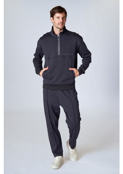 Esw 2923 Dik Yaka Fermuarlı Scuba Kumaş Erkek Sweat Siyah fırsatları
