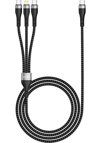 Zr-45 3in1 Usb-A To Lightning - Type-C - Type-C Şarj ve Data Kablosu 20W 1.5m