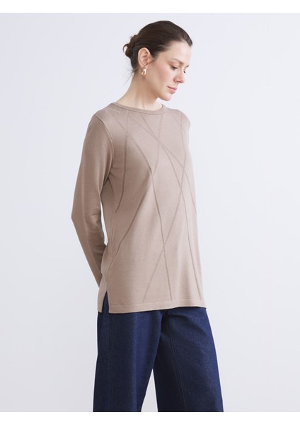 Yeni Sezon Bisiklet Yaka Taşlı Kadın Triko Kazak