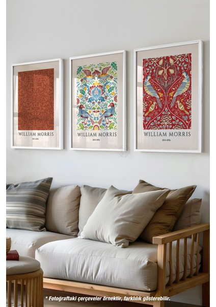 Salon Dekoru Morris 3'lü Beyaz Çerçeveli Poster, Tablo Seti No:48