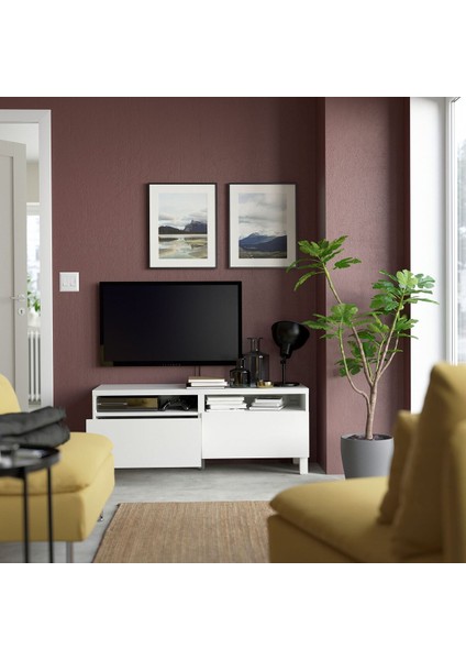 Tv Sehpası, Beyaz, 120X42X48 Cm, Lappvıken, Çıt Çıt Raylı fiyatları