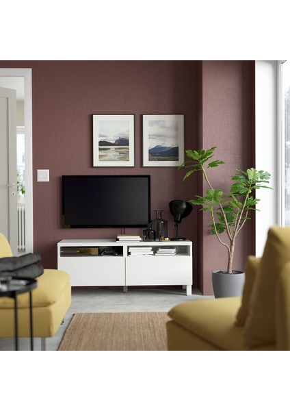 Tv Sehpası, Beyaz, 120X42X48 Cm, Lappvıken, Çıt Çıt Raylı modelleri