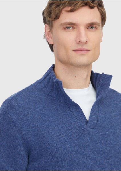 Indigo Yarım Balıkçı Yaka Düz Örgü Yün Karışımlı Triko Kazak modelleri