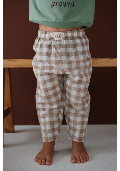 Barrel Krem Beyaz Ekoseli Havuç Kesim Pantolon