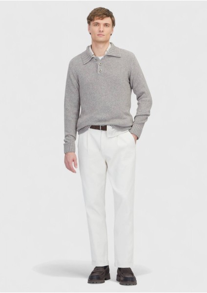 Vizon Polo Yaka Düz Örgü Yün Karışımlı Triko Kazak fiyatları