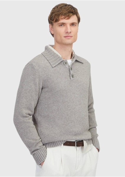 Vizon Polo Yaka Düz Örgü Yün Karışımlı Triko Kazak modelleri