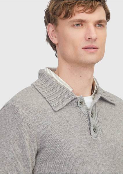 Vizon Polo Yaka Düz Örgü Yün Karışımlı Triko Kazak fırsatları