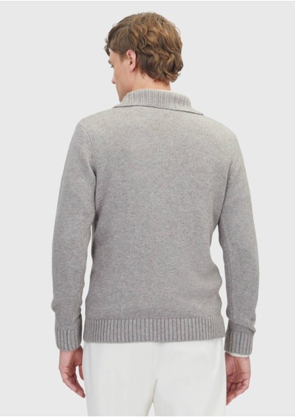 Vizon Polo Yaka Düz Örgü Yün Karışımlı Triko Kazak indirimleri