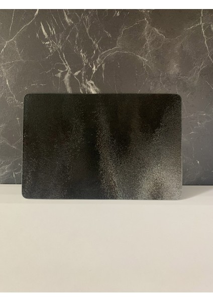 20X30CM - Buzlu Cam, Düz Siyah - Kesme Tahtası - Sunumluk