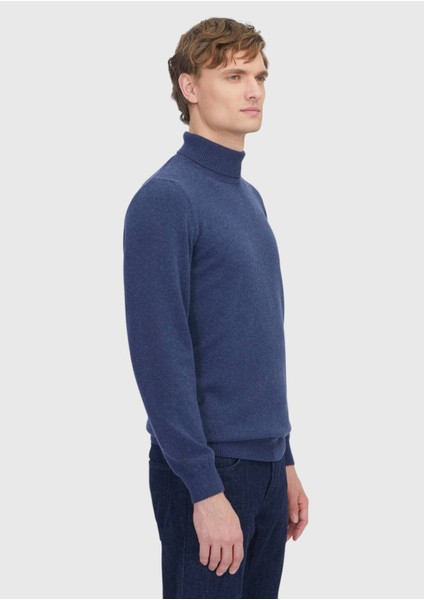 Indigo Tam Balıkçı Yaka Düz Örgü Yün Karışımlı Triko Kazak modelleri